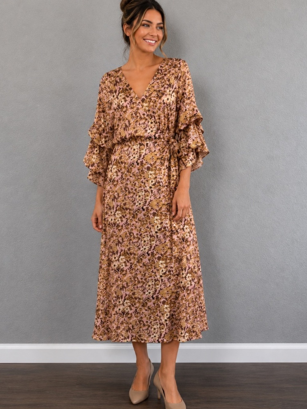 Aakaa Boho Floral Wrap Maxi Fall Dress Size Small